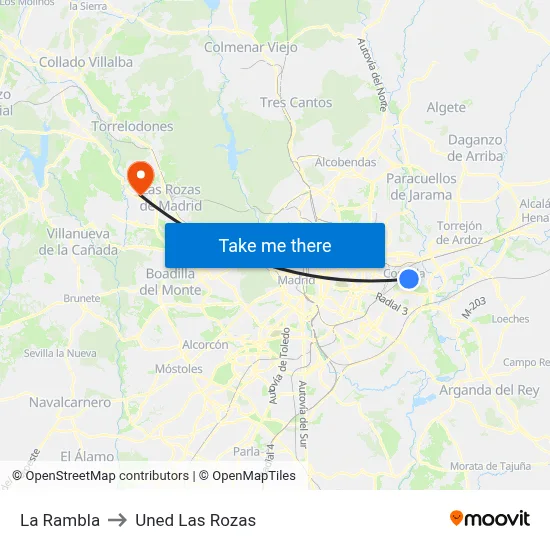 La Rambla to Uned Las Rozas map