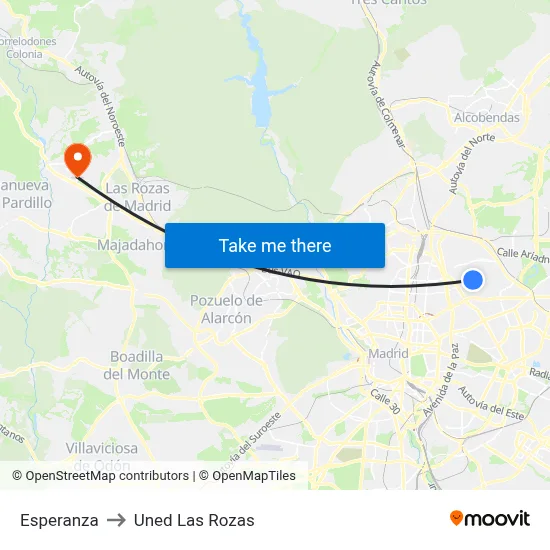 Esperanza to Uned Las Rozas map