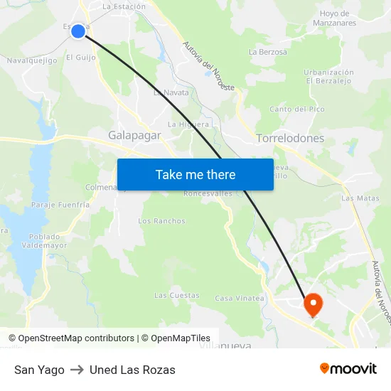 San Yago to Uned Las Rozas map