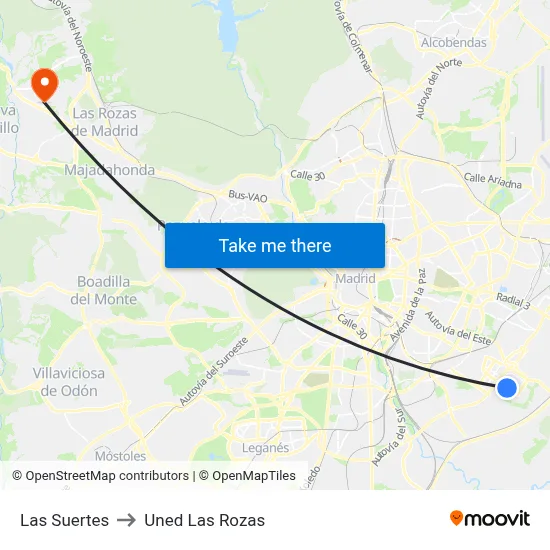 Las Suertes to Uned Las Rozas map