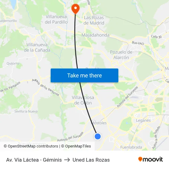 Av. Vía Láctea - Géminis to Uned Las Rozas map
