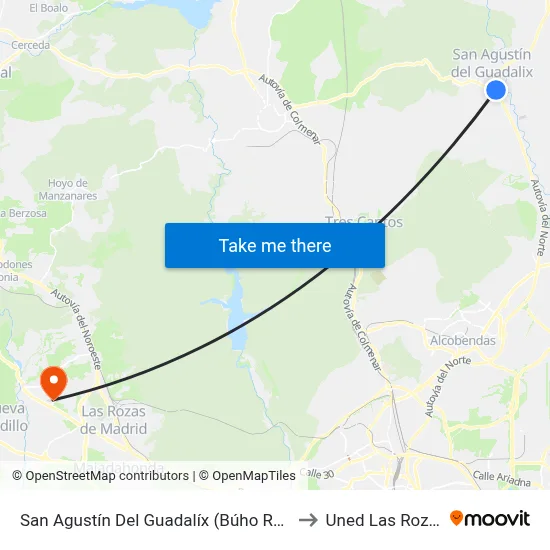 San Agustín Del Guadalíx (Búho Real) to Uned Las Rozas map