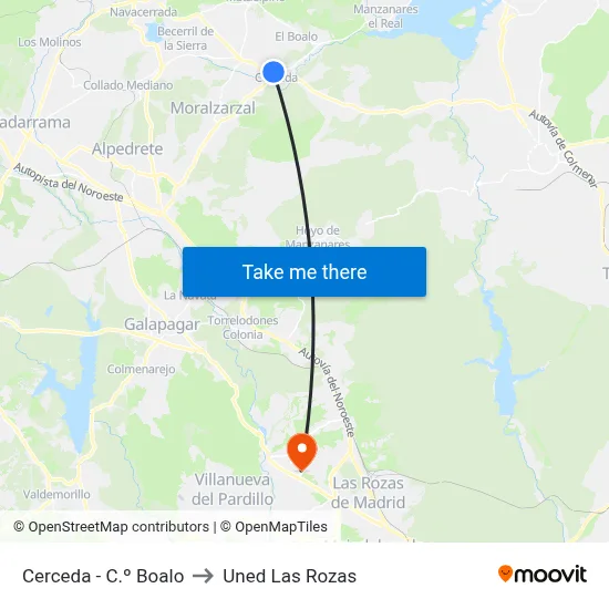 Cerceda - C.º Boalo to Uned Las Rozas map