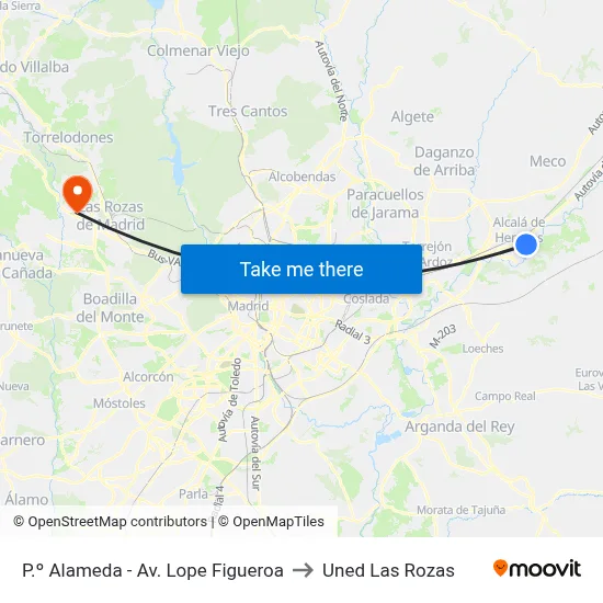 P.º Alameda - Av. Lope Figueroa to Uned Las Rozas map