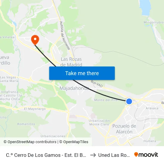 C.º Cerro De Los Gamos - Est. El Barrial to Uned Las Rozas map