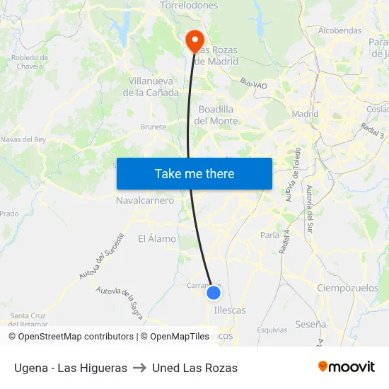 Ugena - Las Higueras to Uned Las Rozas map