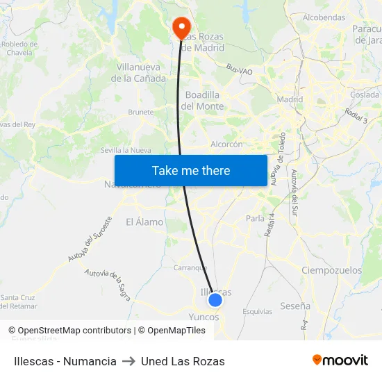 Illescas - Numancia to Uned Las Rozas map