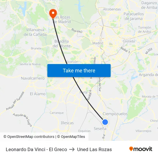Leonardo Da Vinci - El Greco to Uned Las Rozas map