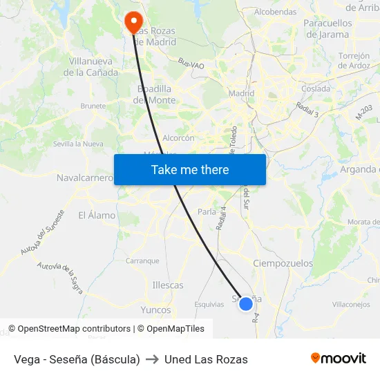Vega - Seseña (Báscula) to Uned Las Rozas map