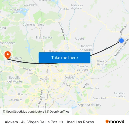 Alovera - Av. Virgen De La Paz to Uned Las Rozas map