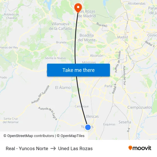 Real - Yuncos Norte to Uned Las Rozas map