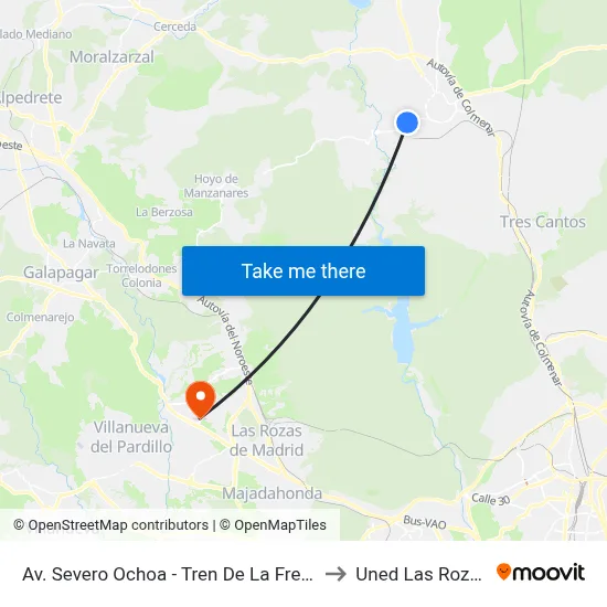 Av. Severo Ochoa - Tren De La Fresa to Uned Las Rozas map
