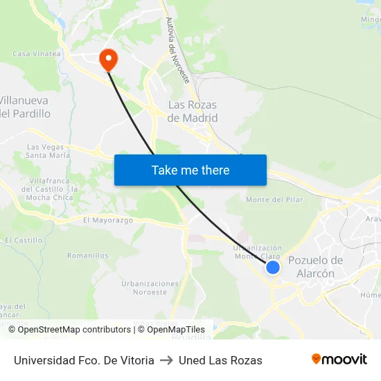 Universidad Fco. De Vitoria to Uned Las Rozas map