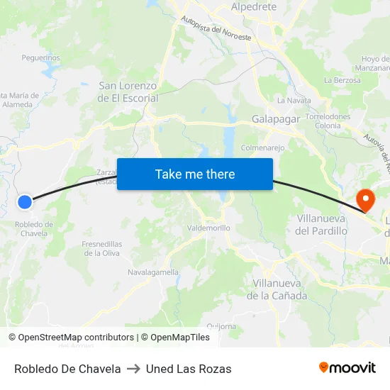 Robledo De Chavela to Uned Las Rozas map