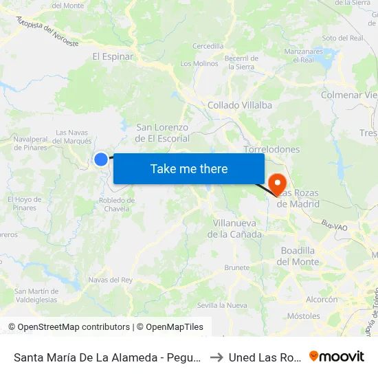 Santa María De La Alameda - Peguerinos to Uned Las Rozas map