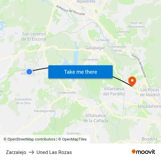 Zarzalejo to Uned Las Rozas map