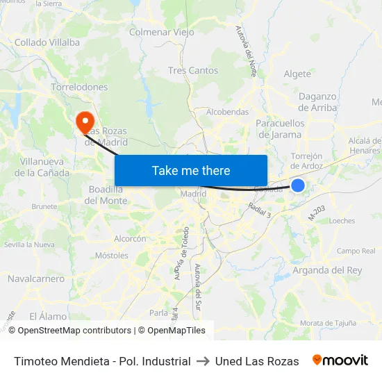 Timoteo Mendieta - Pol. Industrial to Uned Las Rozas map