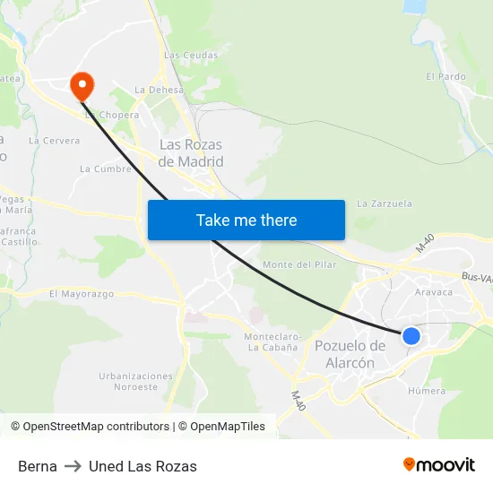 Berna to Uned Las Rozas map