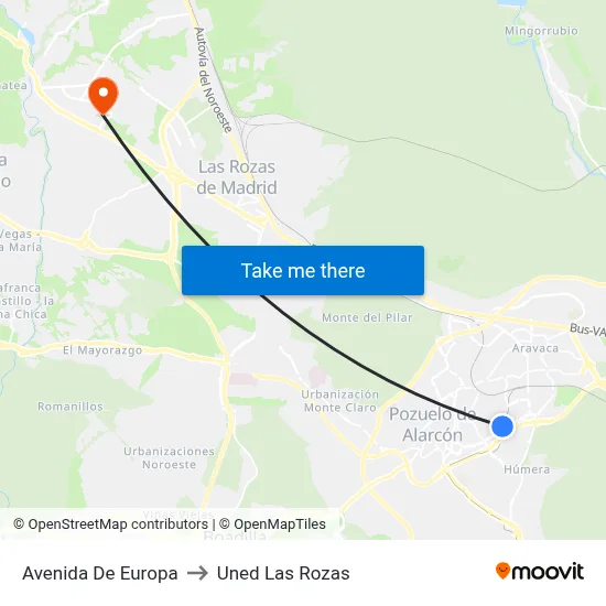 Avenida De Europa to Uned Las Rozas map