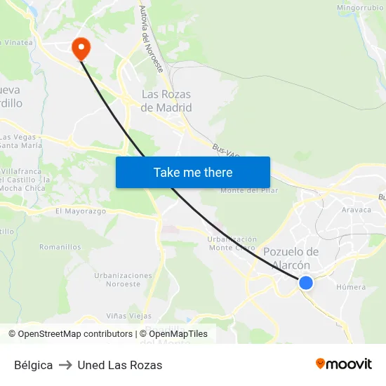 Bélgica to Uned Las Rozas map