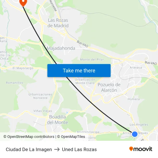 Ciudad De La Imagen to Uned Las Rozas map