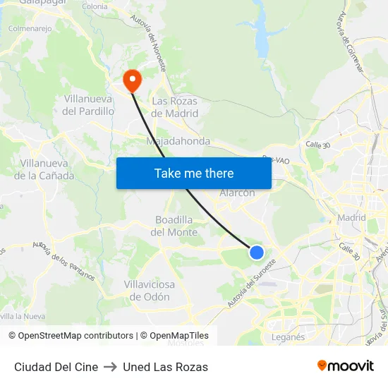 Ciudad Del Cine to Uned Las Rozas map