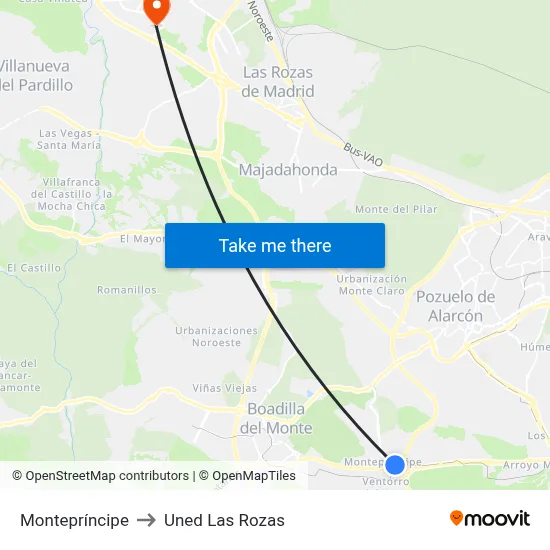 Montepríncipe to Uned Las Rozas map