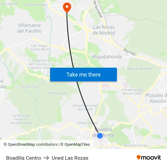 Boadilla Centro to Uned Las Rozas map