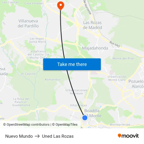 Nuevo Mundo to Uned Las Rozas map