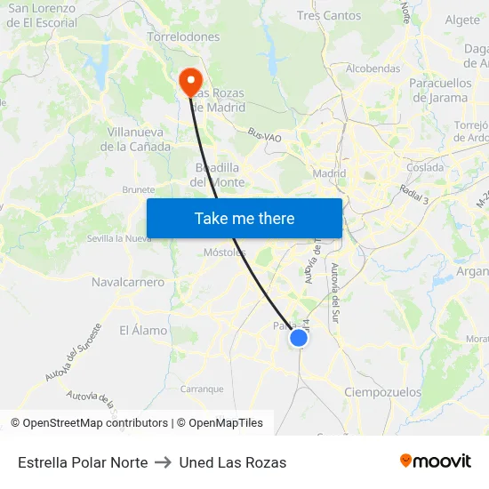 Estrella Polar Norte to Uned Las Rozas map