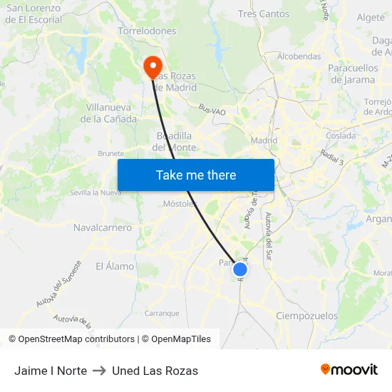 Jaime I Norte to Uned Las Rozas map