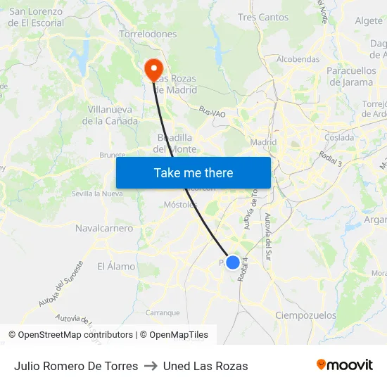 Julio Romero De Torres to Uned Las Rozas map