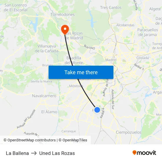 La Ballena to Uned Las Rozas map