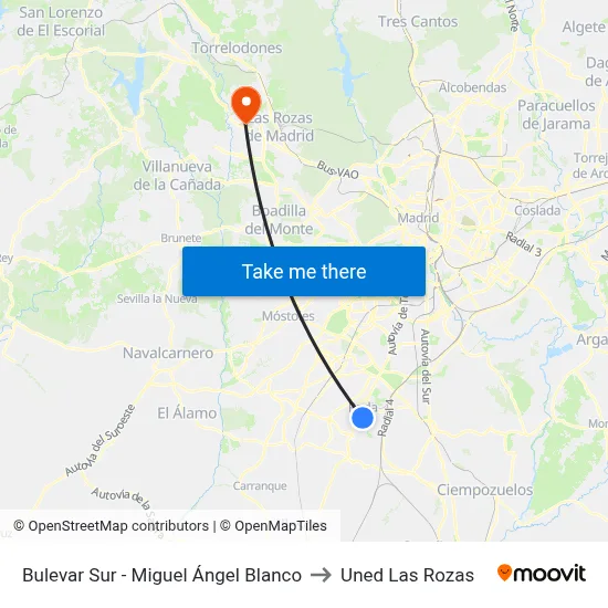Bulevar Sur - Miguel Ángel Blanco to Uned Las Rozas map