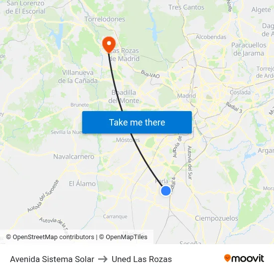 Avenida Sistema Solar to Uned Las Rozas map
