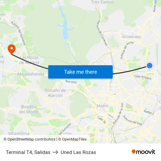 Terminal T4, Salidas to Uned Las Rozas map