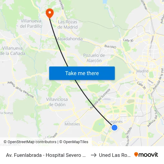 Av. Fuenlabrada - Hospital Severo Ochoa to Uned Las Rozas map
