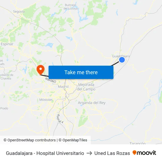 Guadalajara - Hospital Universitario to Uned Las Rozas map