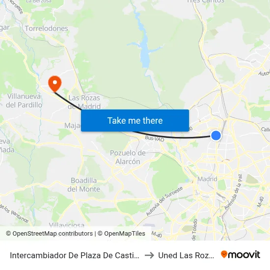 Intercambiador De Plaza De Castilla to Uned Las Rozas map