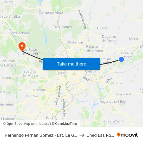 Fernando Fernán Gómez - Est. La Garena to Uned Las Rozas map