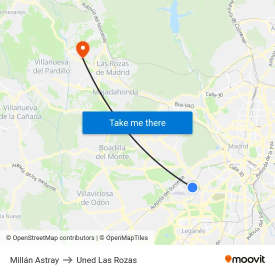Millán Astray to Uned Las Rozas map