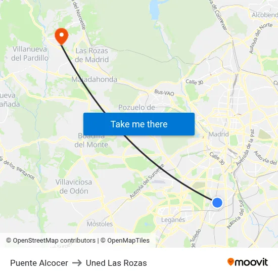 Puente Alcocer to Uned Las Rozas map