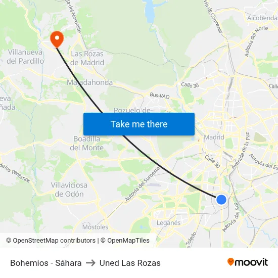 Bohemios - Sáhara to Uned Las Rozas map