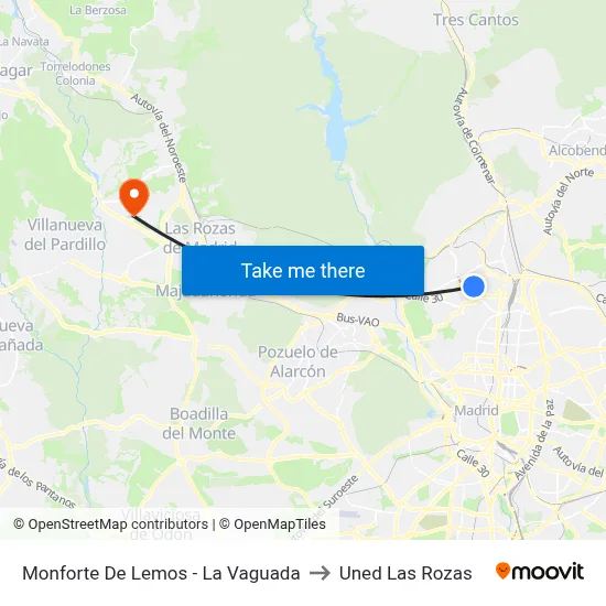 Monforte De Lemos - La Vaguada to Uned Las Rozas map