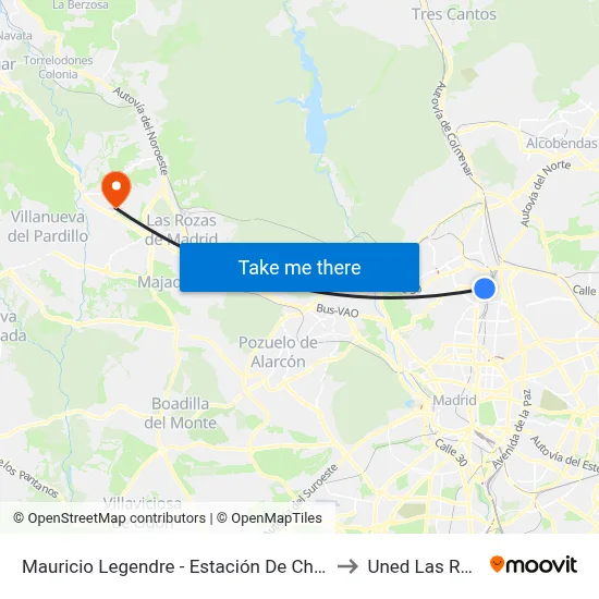 Mauricio Legendre - Estación De Chamartín to Uned Las Rozas map