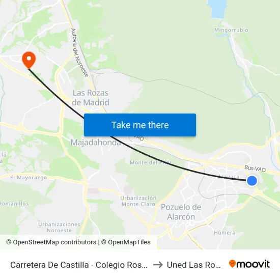 Carretera De Castilla - Colegio Rosales to Uned Las Rozas map