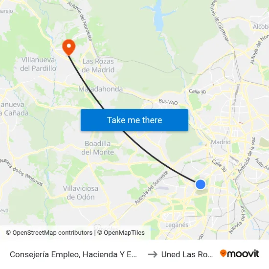 Consejería Empleo, Hacienda Y Empleo to Uned Las Rozas map