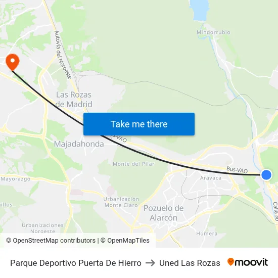 Parque Deportivo Puerta De Hierro to Uned Las Rozas map