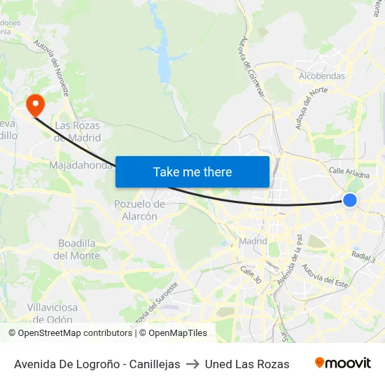 Avenida De Logroño - Canillejas to Uned Las Rozas map