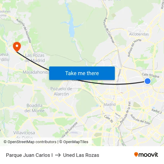 Parque Juan Carlos I to Uned Las Rozas map